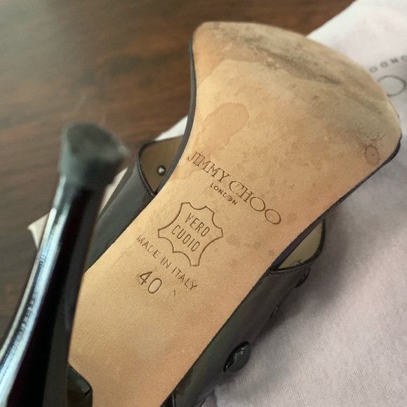 Jimmy Choo Petrol Patent Black Sandals Heels 40 - Picture 6 of 7